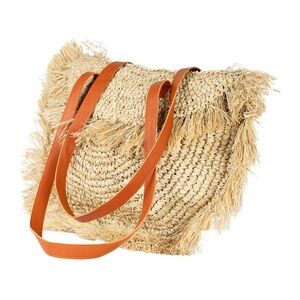 Straw Fringe Moon Tote
